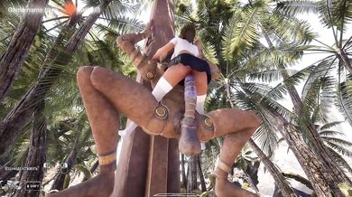Lara's pussy was fucked by a huge, aroused statue, but now she has to test her anal hole. part 2