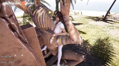 Lara's pussy was fucked by a huge, aroused statue, but now she has to test her anal hole. part 2