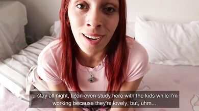 POV babysitter slut swallows cock for raise!
