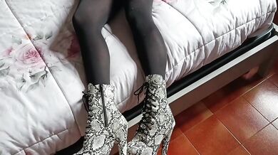 struts in heels and lingerie