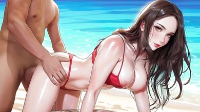 A beautiful woman in a Korean-style comic style, a Korean beauty, on a beautiful seaside motorboat! New style, AI generated