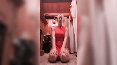 Stretching and Workingout Feet In Red Lingerie Dress