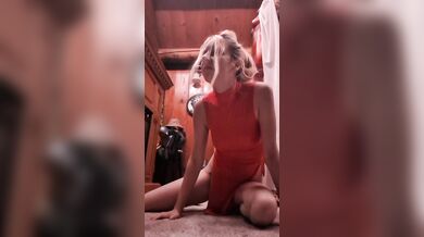 Stretching and Workingout Feet In Red Lingerie Dress