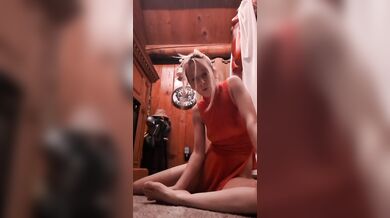 Stretching and Workingout Feet In Red Lingerie Dress