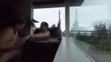 Sneaky morning sex with a view neighbors can see