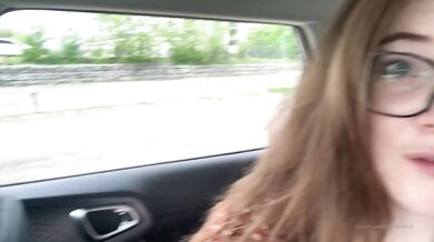 Redhead Slut Taunts and Teases in Car as She Uses Vibrator on Her Tight Pussy Until She Squirts Through White Shorts