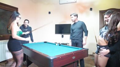 Gathering of Friends Starts with a Game of Pool and Ends in an Orgy with Double Penetration and Anal Sex