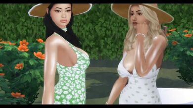 Ebony stepsisters threesome in garden