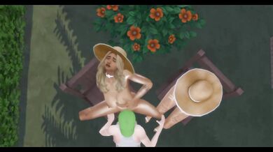 Ebony stepsisters threesome in garden