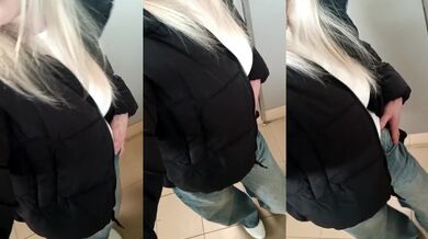 hot blonde in a public toilet