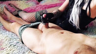 Obedient submissives are always encouraged to achieve powerful orgasms. Masturbation in the style of female domination fetish. Handjob cumshot.