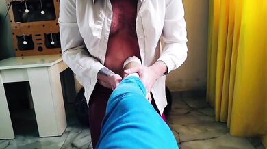 A slave gives me a foot massage in socks and sniffs my firm legs. Sock fetish, foot worship. POV.