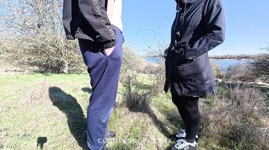 outdoor HANDJOB with black CLAWS...almost SEEN!