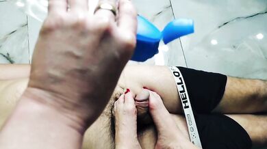 Do you like footjobs? I do, but I love ruining a slave's orgasm even more. POV footjob, foot fetish, dripping cock