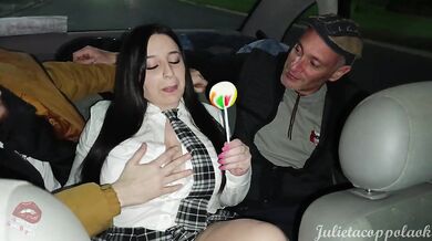 La schoolgirl JULIETACOPPOLAOK partying in the car on her way home from school. PART 1