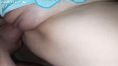 A beautiful amateur creampie on a little slut in blue panties.