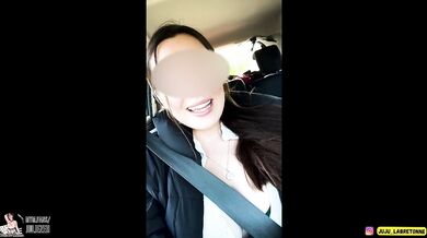 Young French girl shows off in a car park in front of voyeurs, masturbates before getting fucked and receiving a facial!