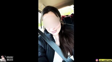 Young French girl shows off in a car park in front of voyeurs, masturbates before getting fucked and receiving a facial!