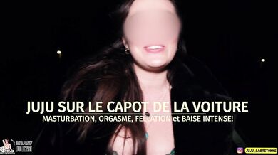 Young French girl shows off in a car park in front of voyeurs, masturbates before getting fucked and receiving a facial!