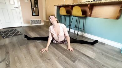TEACHER in BLACK TIGHTS doing STRETCHING