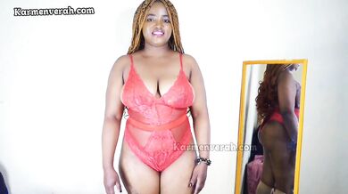 Ebony babe try on haul sexy lace bodysuit lingerie