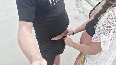 stepfather sucks dick on a public beach in Spain then fucks her