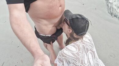 stepfather sucks dick on a public beach in Spain then fucks her