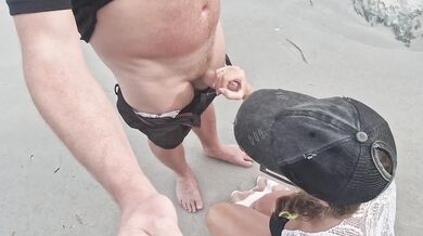 stepfather sucks dick on a public beach in Spain then fucks her