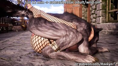 The Gray Werewolf on the Castle Terrace | 3D furry porn