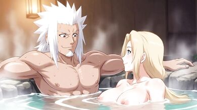 Jiraya y Tsunade se meten en las aguas termales a disfrutar de sus cuerpos