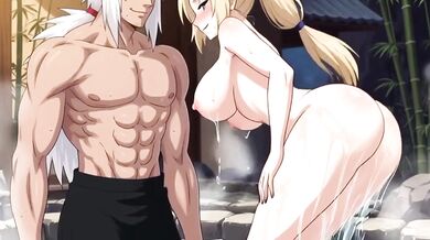 Jiraya y Tsunade se meten en las aguas termales a disfrutar de sus cuerpos