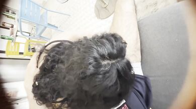 shy step sister's delicate handjob on plush couch