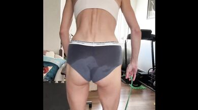 Fit skinny blonde booty workout in panties