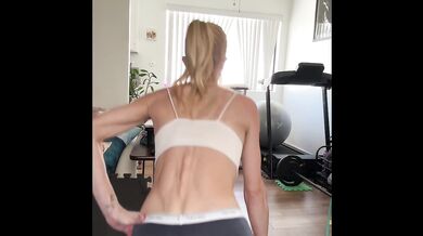 Fit skinny blonde booty workout in panties