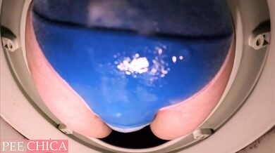 Wet panties with creampie and pee in public toilet