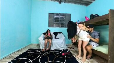 My wife's friend teases me with her short skirt, making me hard near my wife