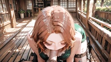 Seductive Redhead in Green Lace & Shiny Boots Spreads Wide for Deep Creampie in Japanese Tatami Room – Dripping Cum Over Fishnets!