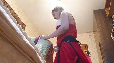 Anastasia Mistress in a Snow Maiden costume homemade fucking a slave strapon anal submission man amateur Sasha Earth