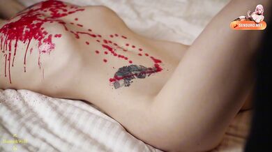Covering the body with drops of passionate tenderness. Lesbian sex
