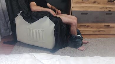 Slut with latex mask sucks hard cock