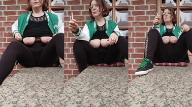 Slytherin Lady smokes with naked tits