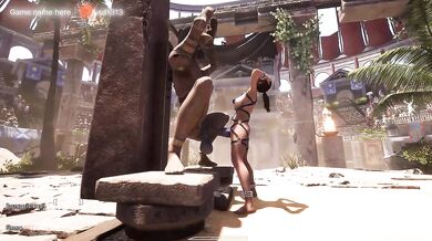 Will This Huge Dick Awakened Statue Be Able To Fuck Lara Croft's Tight Pussy?