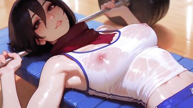 Mikasa's post-workout reward! Deepthroat and facial cumshot