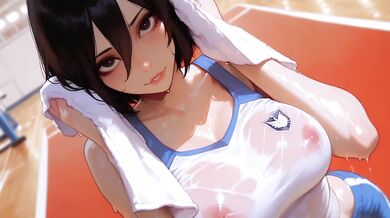 Mikasa's post-workout reward! Deepthroat and facial cumshot