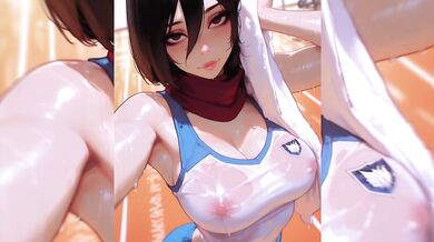 Mikasa's post-workout reward! Deepthroat and facial cumshot