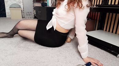 A lustful secretary decides to play with a bottle after a corporate party
