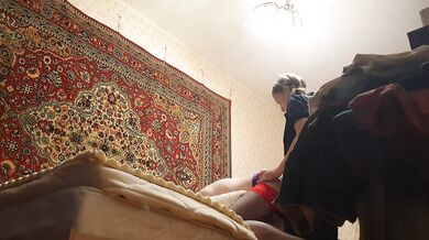 Amateur Russian cute babe Anastasia Mistress pegging her sub Sasha Earth home