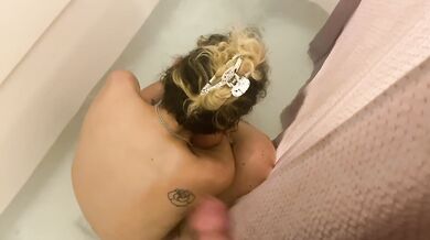 Bad girl gets pissed on Swallow cumshot