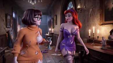 Velma and Daphne Become Fully Nude in Haunted Mansion Ghost Mystery as Their Clothes Tear During Investigation