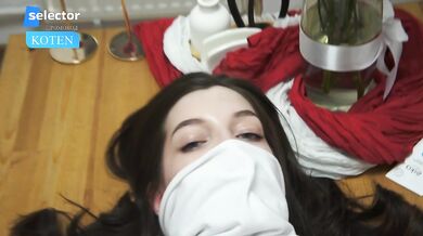 19-year-old blue-eyed Russian brunette in a bodysuit and heels gets fucked on a table